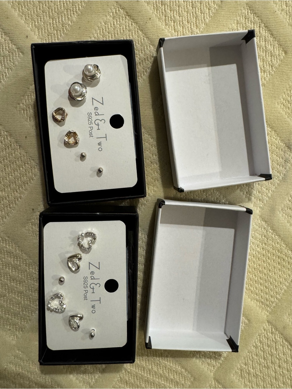 Silver Heart and Pearl Stud Earring Set - 6 Pairs